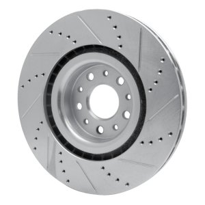 Fiat 500L Brake Rotor (1) - Front Left - R1 Concepts - Drilled & Slotted - Silver - `14-`19